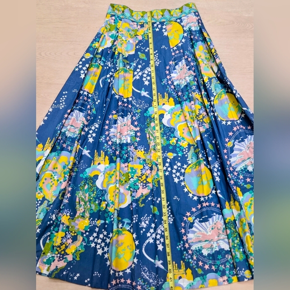 Emporio Sirenuse Flaminia Pleated Printed Cotton Blue & Green A-Line Skirt NWT - Picture 7 of 16